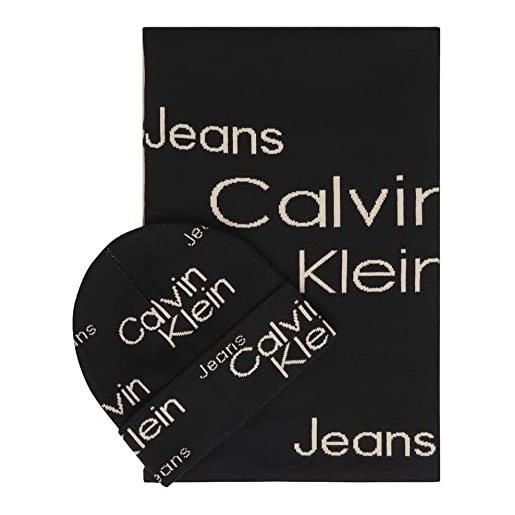 Calvin Klein Jeans set cappello sciarpa uomo black aop