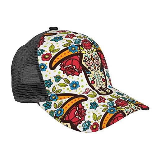 Generic cappello da baseball per uomo donna estate maglia cappellini papà camionista cappuccio nero - toro teschio boemia floreale
