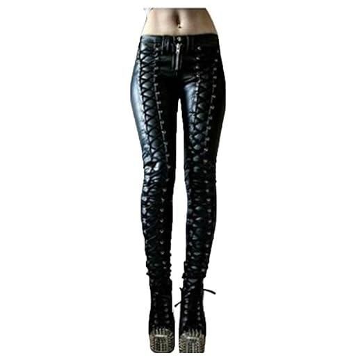 ARESU pantaloni da donna pantaloni in pelle pu punk rock nuovi leggings sexy street wear leggings-nero-s