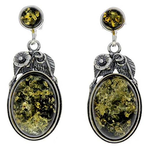 SilverAmber Jewellery orecchini a perno in vera ambra baltica naturale e argento sterling 925 5405 e argento, colore: verde, cod. 5405g