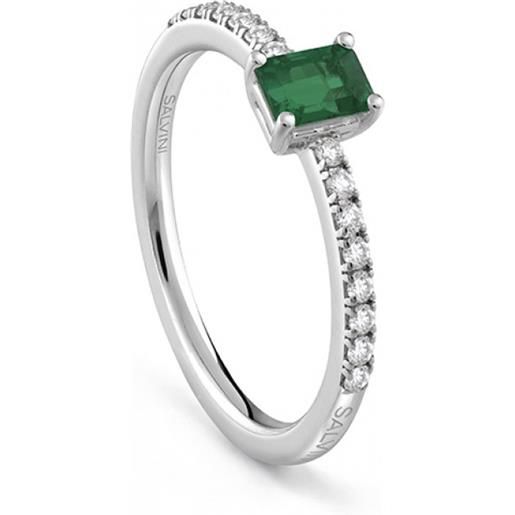 Salvini anello classico oro bianco, diamanti e smeraldo