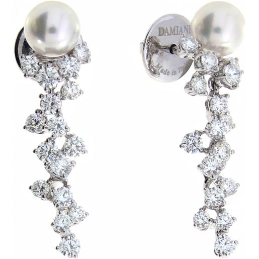 Damiani orecchini mimosa in oro bianco con diamanti e perle