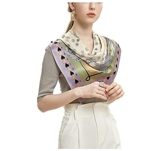 laprée - sciarpa di seta da donna, quadrata di seta, 16 momme, seta naturale, motivo floreale, 90 x 90 cm, verde, 90*90cm