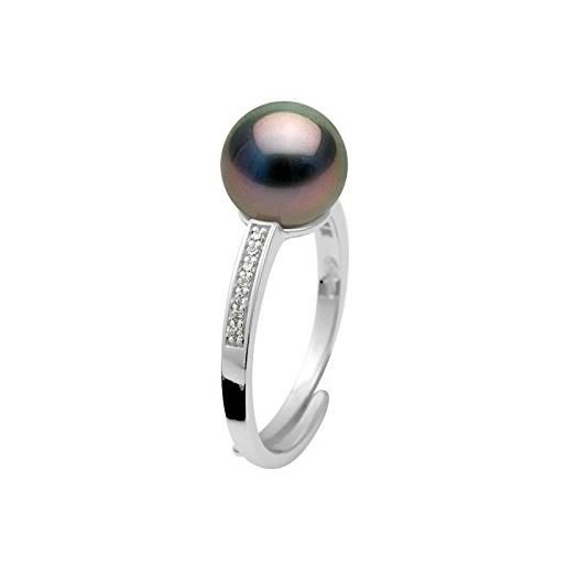 PEARLS & COLORS NATURAL FINE PEARLS pearls & colors - anello di gioielleria - vera perla coltivata di tahiti rotonda 8-9 mm - qualità a+ - misura regolabile - argento 925 e zirconi - gioielli donna