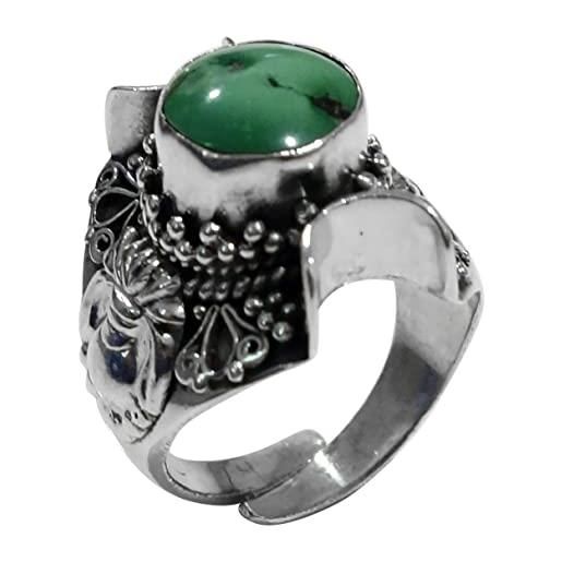 Tibetan Silver anello naturale pietra preziosa turchese per uomo donna, argento sterling 925 filigrana designer vintage fatto a mano gioielli moda per regali, anelli regolabili