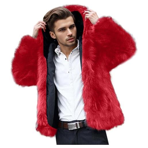 Generic cappotto invernale da uomo, in pelliccia sintetica, con colletto a risvolto, in peluche, caldo cappotto di pelliccia, giacca di pelliccia finta pelliccia, colore: rosso, xxxl