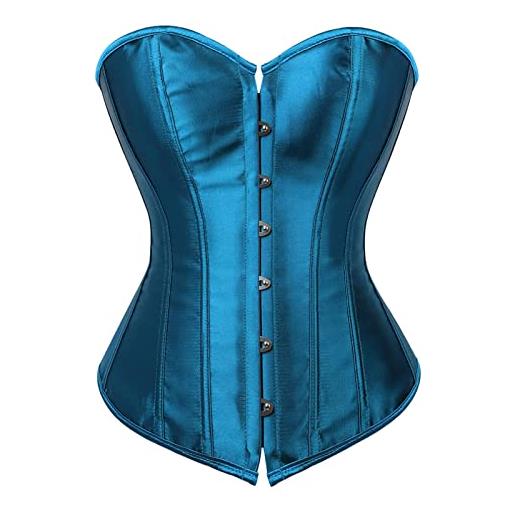 FeMereina donne basco raso pizzo disossato overbust corsetto gotico bustier sottoseno vita cincher retro shapewear, blu 2, xl