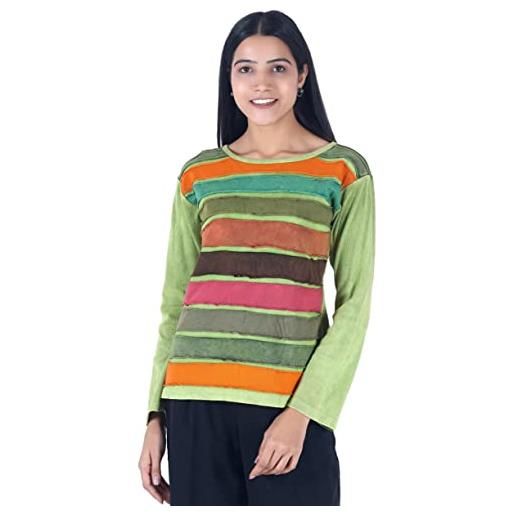 GURU SHOP camicia a maniche lunghe verde arcobaleno, modello 5, cotone, dimensione indumenti: s (40), maglioni, felpe a maniche lunghe