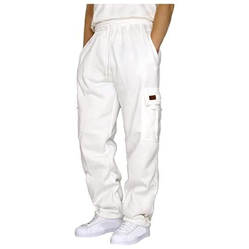 BFYSFBAIG pantaloni estivo da uomo vintage tuta gamba larga tattici jogging hip hop pantaloni trouser da uomo (rinj22-bianco, 5xl)