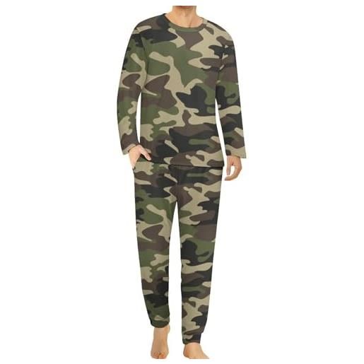 HABXNJF set pigiama da uomo a girocollo, stampa mimetica verde, pigiama da uomo con tasche, stampa mimetica verde. , xxl