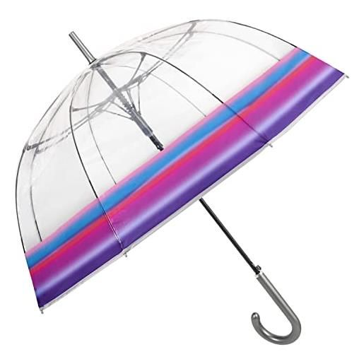 PERLETTI ombrello trasparente automatico con bordo colorato - ombrello donna pioggia lungo antivento resistente - ombrello a cupola grande struttura in fibra di vetro - diametro 89 cm (fucsia viola)