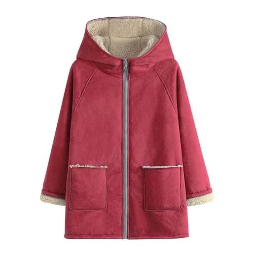 DGZTWLL giacca foderata in sherpa retrò da donna, a maniche lunghe, con cerniera intera, alla moda, in finto shearling, con apertura frontale aperta, cappotti invernali da donna in pile 2023, rosso, m