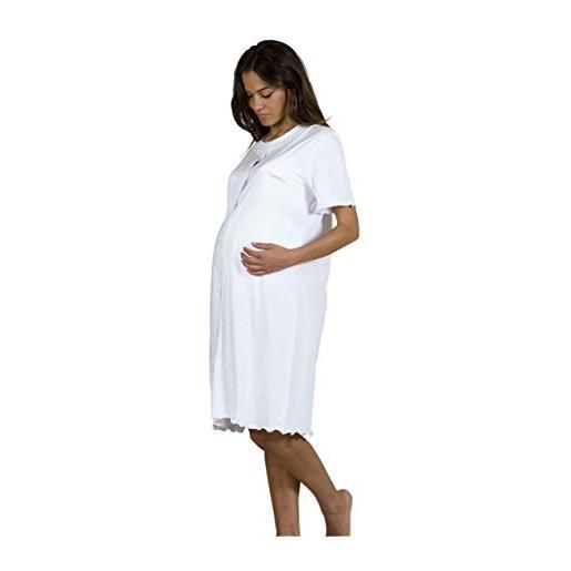 MAMINA camicia da notte clinica mamma pigiama premaman allattamento maternita (3/s, bianco)