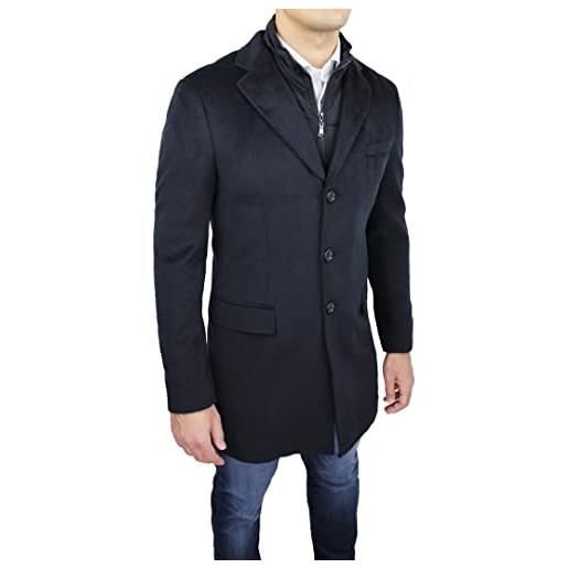 Evoga cappotto uomo sartoriale nero casual elegante giacca soprabito con gilet interno (l, nero)
