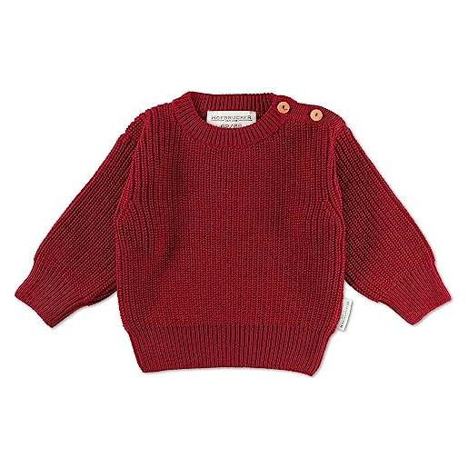 Hofbrucker maglione oversize per bambini, in 100% cotone biologico, per ragazze e ragazzi con eleganti bottoni in legno, rosso mirtillo, 98/104 cm