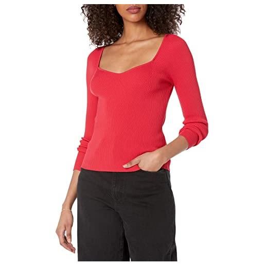 The Drop victoria cropped ribbed sweetheart neckline sweater maglione, candy apple rosso, xxl plus