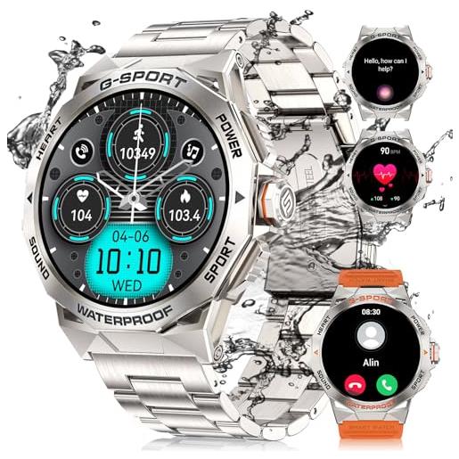 FOXBOX smartwatch uomo con chiamate bluetooth, 1.43amoled always-on display smart watch on 400mah, 100+modalità sport cardiofrequenzimetro spo2 sonno impermeabile ip68 notifiche per ios android nero