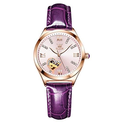 RORIOS moda orologio da donna luminoso orologio automatico meccanico orologio con cinturino in pelle scheletro donna orologio da polso