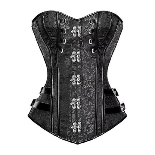 Generic top totty spring black brocade trailing flower pattern saucy gioco di ruolo erotico gotico jacquard floreale steampunk corsetto, nero , 40
