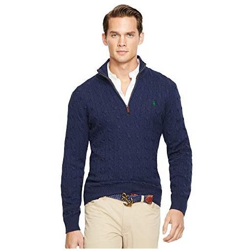 Polo Ralph Lauren maglione in cotone cable-knit half zip (l, blue)