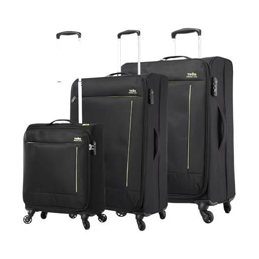 Totto - set di valigie morbide - travel lite - colore nero - tre misure di valigie - ruote a 360 - sicurezza tsa - fodera in poliestere, nero, travel