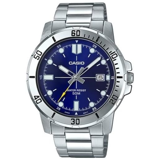 Casio mtp-vd01d-2ev - orologio sportivo analogico da uomo, in acciaio inox, quadrante blu, casual, analogico