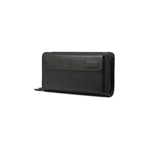 PORRASSO portafoglio uomo pelle pochette portafoglio borsa da viaggio per cellulare lungo portafogli con 8 scomparti per carte nero a