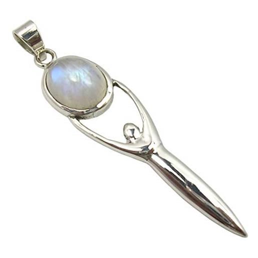 SilverStarJewel ciondolo con pietra di luna arcobaleno ovale in argento sterling massiccio 5,8 cm fidanzamento da donna