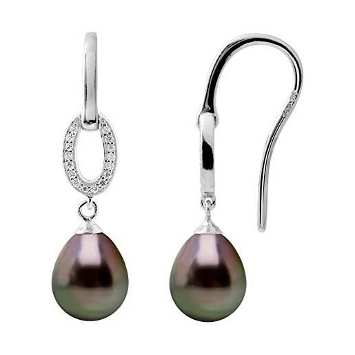 PEARLS & COLORS NATURAL FINE PEARLS pearls & colors ® - orecchini pendenti con vere perle coltivate di tahiti 8-9 mm - qualità a+ - argento 925 - gioiello da donna