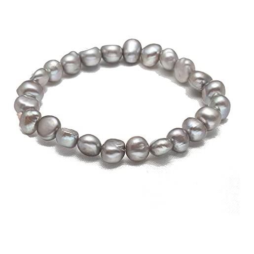 TreasureBay - braccialetto con perle d'acqua dolce barocche, 7-8 mm, per donne e ragazze e argento, colore: grigio, cod. Tb818bppb