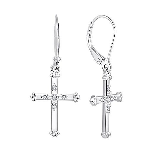 JO WISDOM orecchini a croce crocifisso in argento 925 donna con 3a zirconia cubica, gesù gioielli per le donne