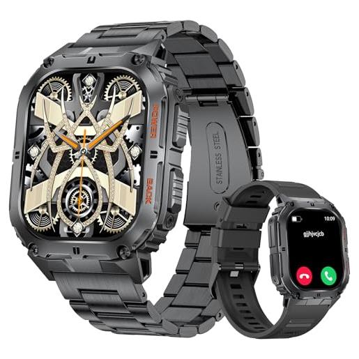 FOXBOX smartwatch uomo, 1.95 amoled orologio smartwatch con chiamata e notifiche, ip68 impermeabile 100+ modalità sportive orologio fitness con cardiofrequenzimetro contapassi spo2 per android ios