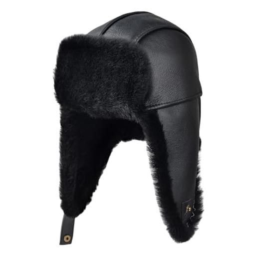 MGGMOKAY unisex cappello da aviatore cappelli, russo cappello con paraorecchie, pelliccia berretto antivento invernale, nero, s