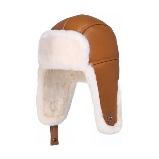 MGGMOKAY unisex cappello da aviatore cappelli, russo cappello con paraorecchie, pelliccia berretto antivento invernale, cammello, s