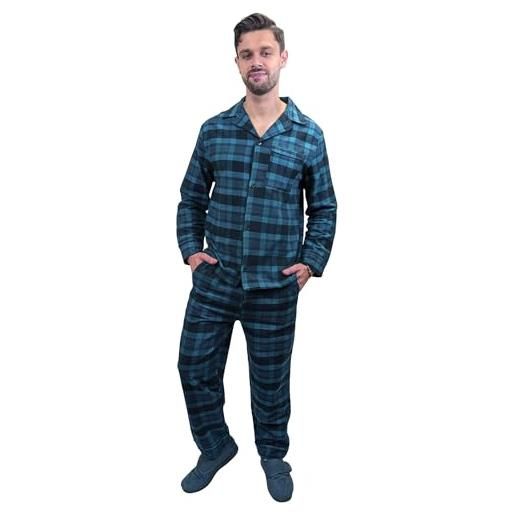 KRUXADER pigiama invernale da uomo in flanella di cotone caldo, nero e blu, xl