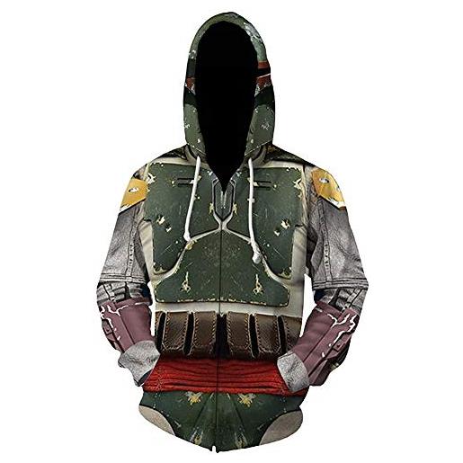 CoCokahu felpa con cappuccio mandalorian costume cosplay felpa con stampa 3d pullover giacca con cerniera per adulti e bambini (zipper green, adult-xl)