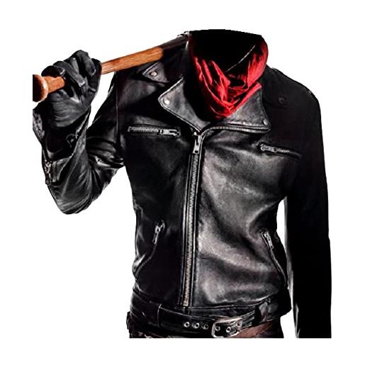 HiFacon giacca da motociclista da uomo negan walking s7 brando jeffrey dean morgan, in pelle nera nero - similpelle. Xx-small