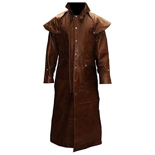 HiFacon - cappotto lungo da uomo, in vera pelle, colore: nero marrone - pelle xxx-large