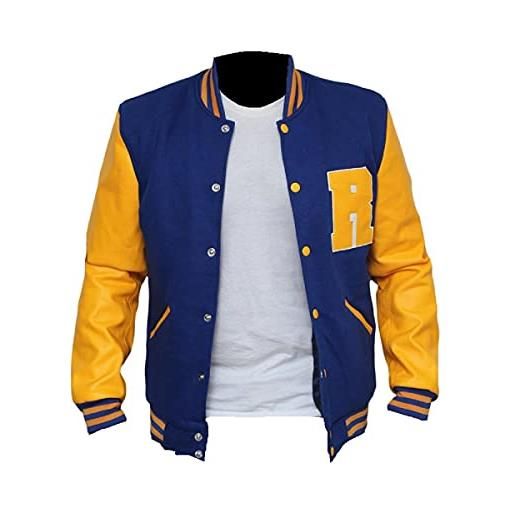 HiFacon - giacca da uomo con logo r varsity bomber riverdale kj apa letterman in pile archie andrews lana - blu & giallo l