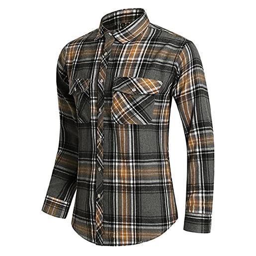 BFYSFBAIG camicia uomo manica lunga cotone shirts autunno inverno camicetta comodo quadri con bottone vintage con risvolto (rin1-e, m)