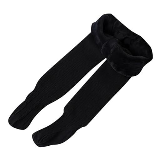 Ashleyzj calzamaglia in maglia a foderata in pile per bambina e ragazzo, in cotone, con piedini pantaloni (black, 6-12 months)