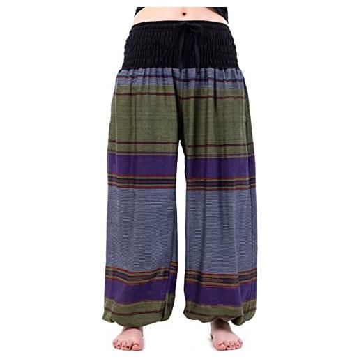 FANTAZIA pantaloni harem indian chic sari kaki - taglia unica bianco/ecru, sari kaki oro multi e cintura nero, taglia unica