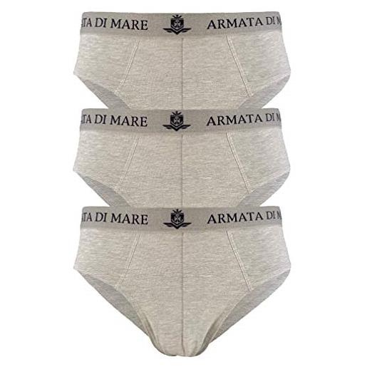 Armata di mare 3 slip mutande da uomo cotone elasticizzato con elastico esterno a vista e scritta bianco nero grigio blu (3/s, grigio)