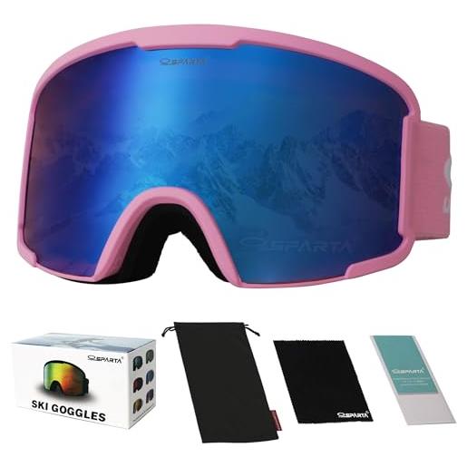 OUTDOORSPARTA occhiali da sci per adulti (6. Montatura rosa, lenti a specchio blu)