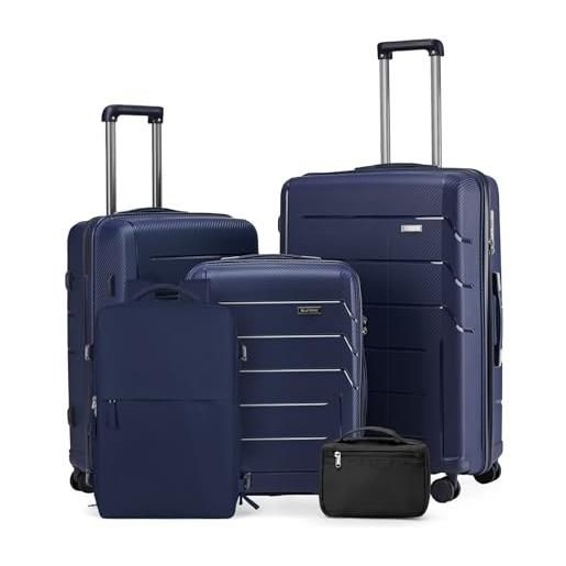 bluterm set di valigie rigide 3 pzs, (53/63/75cm) set 5 trolley da, pp(polipropilene) leggero valigia bagaglio, lucchetto tsa e 4 ruote doppie