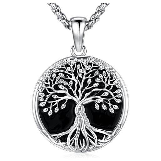 Friggem collana albero della vita, ciondolo albero della vita onyx noir in argento sterling 925 e collana ciondolo donna, gioielli amuleto regali per donne mamme ragazze