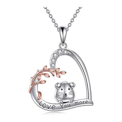 YFN collana di porcellino d'india in argento sterling animale carino ti amo di più gerbillo cincillà criceto cuore collana di ciondolo regalo di compleanno per le donne adolescenti