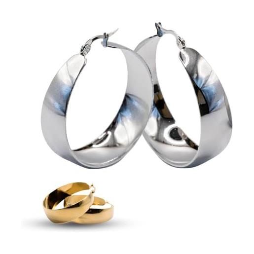 MAJALE orecchino a cerchio in oro da donna stile creolo - grandi orecchini color oro - pendenti spessi in acciaio inossidabile - accessori, gioielli ideali per regalo (3 cm, argento)