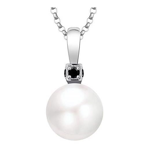 JO WISDOM collana di perla argento 925 donna, ciondolo con catena 11mm perla zirconia cubica aaa spinello nero