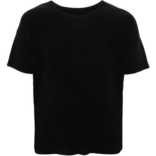 Homme Plissé Issey Miyake t-shirt basic plissé con scollo rotondo - nero